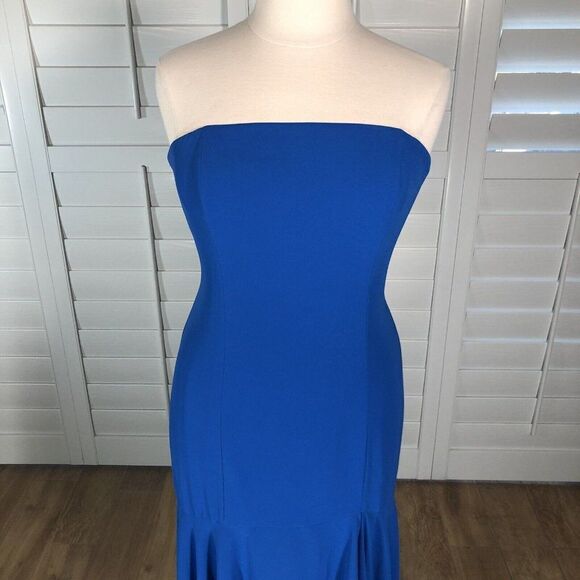 After Six Bright Blue Strapless Chiffon Dress XL Evening Gown Prom Homecoming - Picture 5 of 12